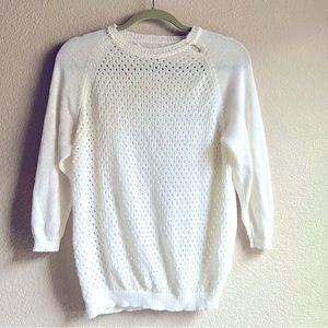 Vintage Off-White Honeycomb Sweater with Pearly Shoulder Buttons, size S
